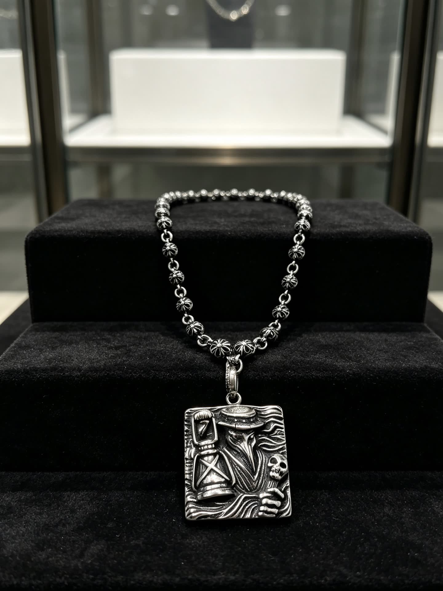 Chrome Hearts Silver Skeleton Lamp Pendant Necklace